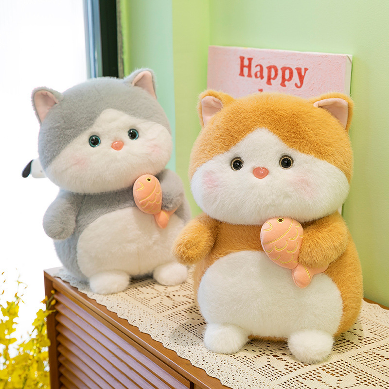 爱吃鱼的小猫公仔毛绒玩具女生布娃娃超萌猫咪玩偶礼物送儿童摆件