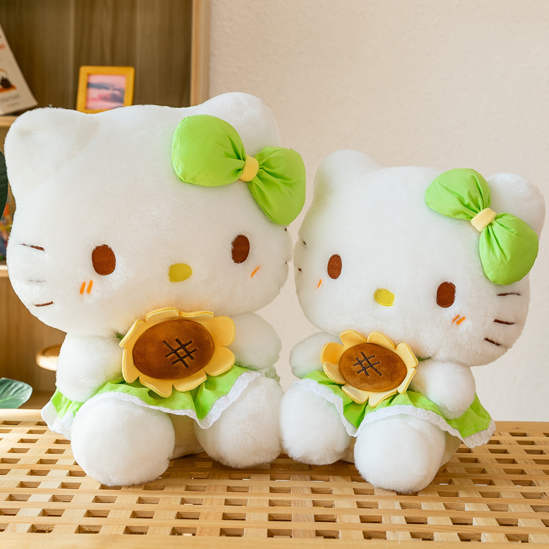 新款HelloKitty向日葵公仔凯蒂猫玩偶毛绒玩具KT猫可爱毛绒公仔娃