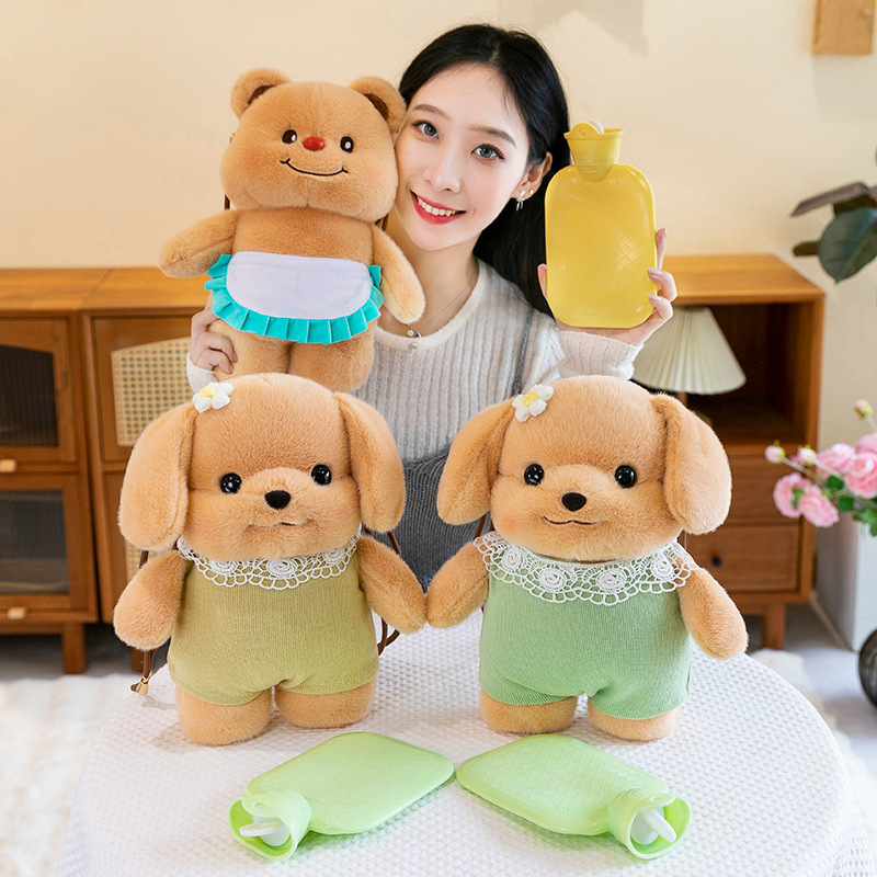 可爱黄油小熊贵宾犬水暖背包小比噶玩偶鼻嘎公仔冬季暖手神器布偶