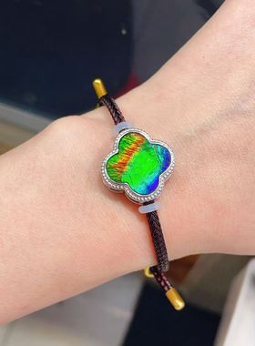 天然加拿大斑彩石四叶草手链吊坠两用款