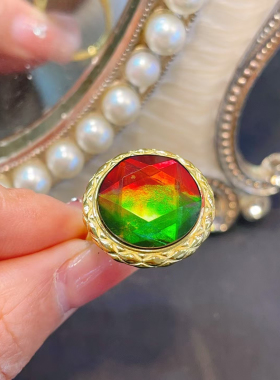 天然加拿大斑彩石大卫星戒指