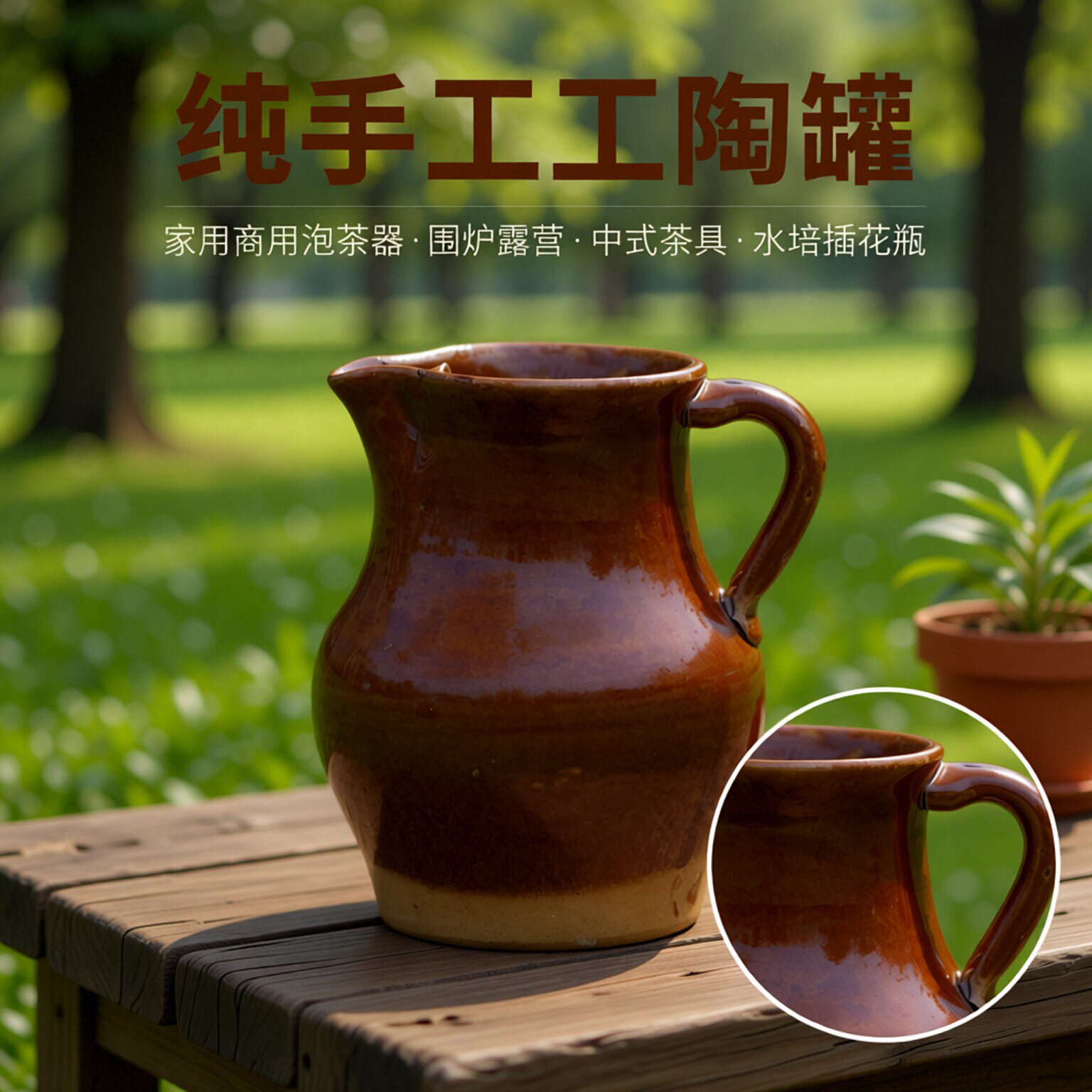 纯手工土陶罐家用商用泡茶器围炉户外露营中式茶具桌面水培插花瓶