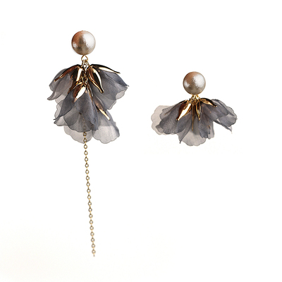 YOUR EARS原创手作灰色花朵耳饰百搭仙女气质夸张大花布艺耳环