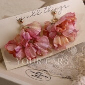 YOUR EARS原创手作粉色夸张大花耳饰复古森系甜美气质耳环耳挂