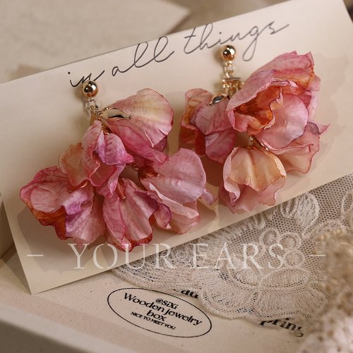 YOUR EARS原创手作粉色夸张大花耳饰复古森系甜美气质耳环耳挂