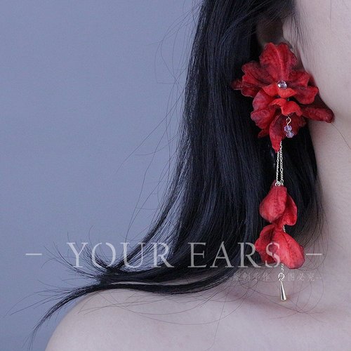 原创手作复古山茶花流苏耳钉