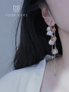 YOUR 流苏浪漫樱花粉森系仙女气质耳环蚊耳夹 EARS原创手作长款