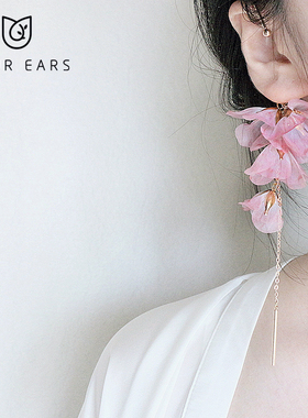YOUR EARS原创设计手作花朵夸张个性仙气耳挂无耳洞长款耳饰耳环