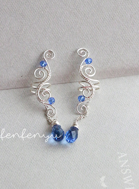 原创手工耳骨夹 蓝色水晶 无需耳洞 俄罗斯同款个性耳饰