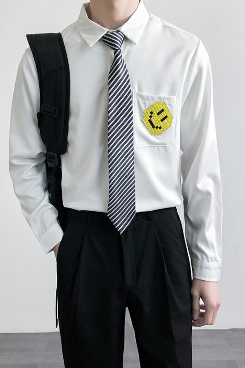714B/TD06P35学院文艺风男士修身学生装衬衫纯色笑脸衬衣S-5XL,男装衬衫,星座714B(原C313-1)
