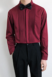 714B/9207P45学院文艺风2025春男士斯文礼服衬衫衬衣酒红S-5XL，男装衬衫，星座714B(原C313-1)