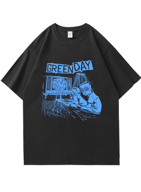 欧美摇滚怀旧复古Green Day绿日乐队T恤男短袖夏季2025新款纯棉潮