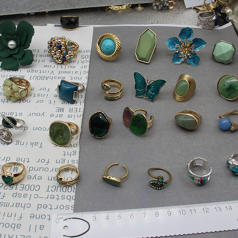 y单欧美超美个性古董 绿色蓝色系花树叶蛇蝴蝶夸张戒指女合集独款