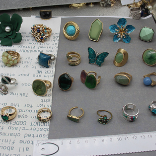 y单欧美超美个性古董 绿色蓝色系花树叶蛇蝴蝶夸张戒指女合集独款