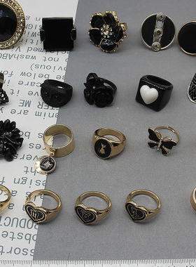 女合金欧美黑色系戒指指环