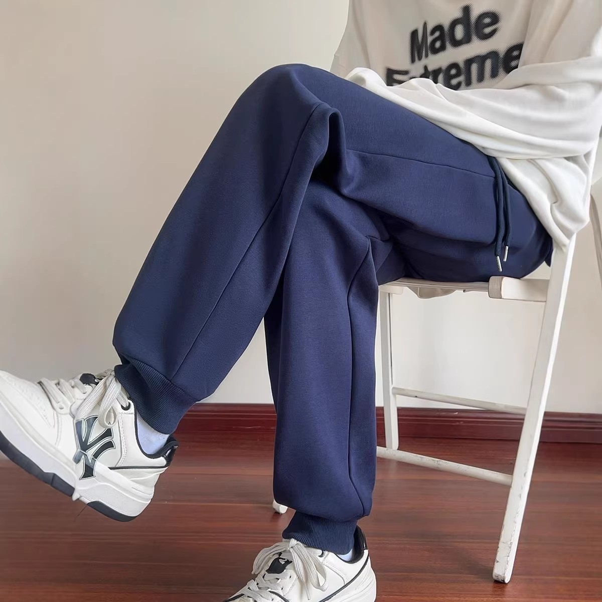 春夏薄藏青束脚校服运动裤秋冬厚