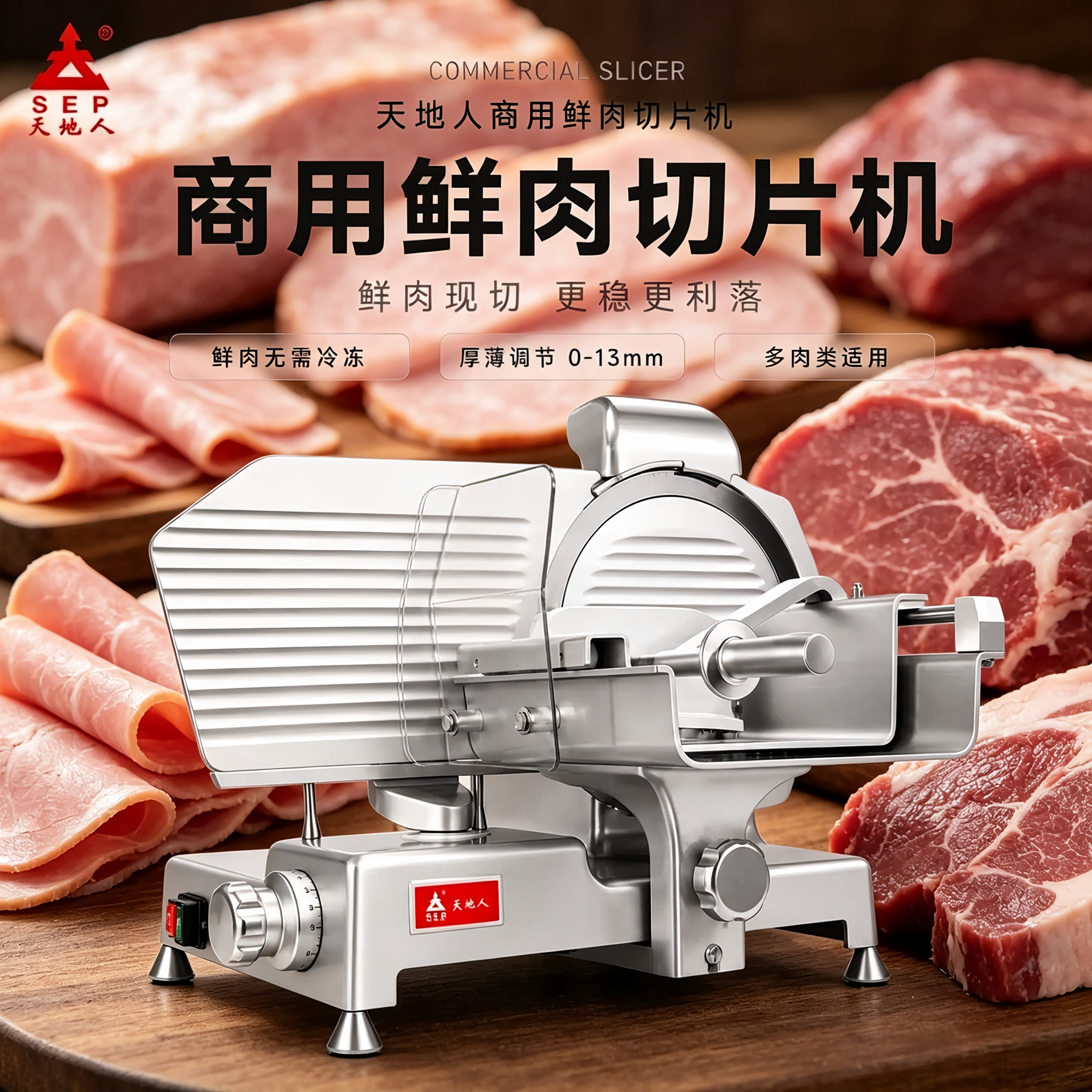 天地人商用半自动鲜肉切片机
