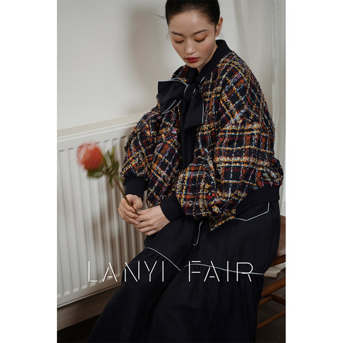 兰奕屋语 原创设计 粗花呢灯笼袖夹克休闲宽松 LANYI FAIR 小香风