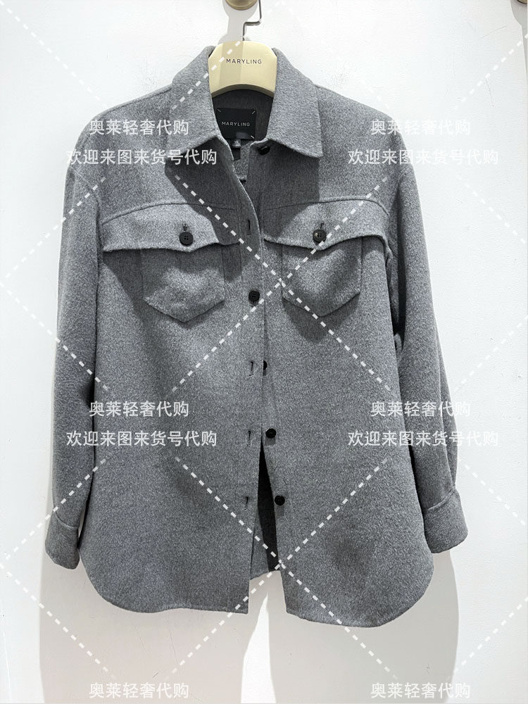 代购玛俪琳2022秋季烟灰色衬衫式羊毛呢外套a1cgw14280
