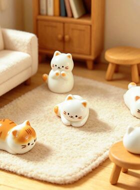 树脂微景观卡通可爱仿真小猫咪胖胖猫动物公仔小手办桌面摆件配件