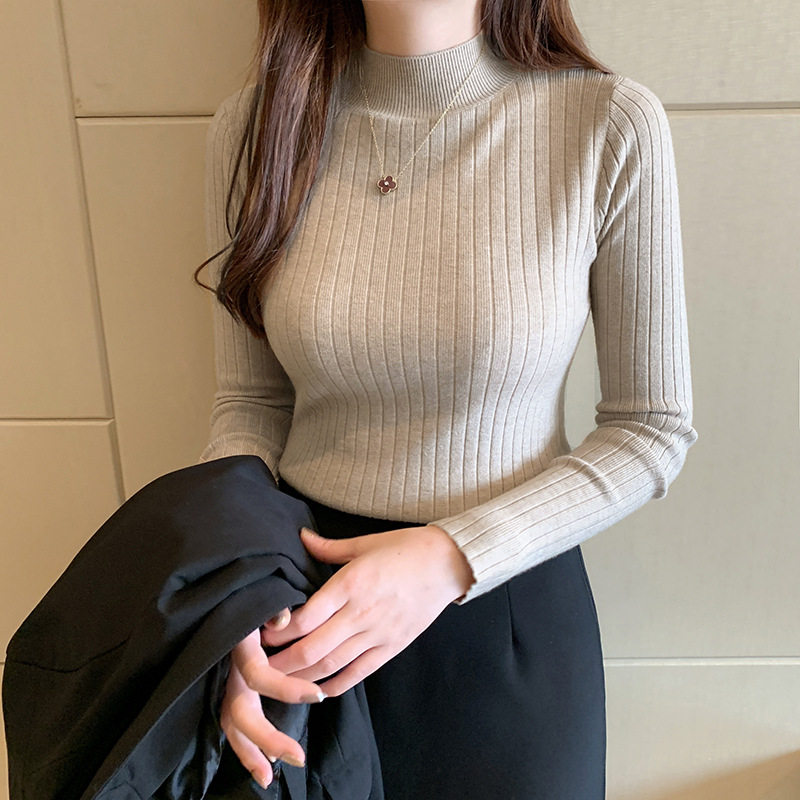 半高领打底衫女内搭薄款秋冬新款洋气新款毛衣长袖针织衫中领