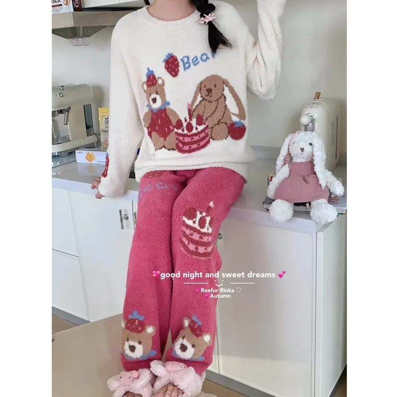 蛋糕小熊兔兔!ReefurRinka梨花家半边绒软绵绵秋冬款保暖韩版睡衣