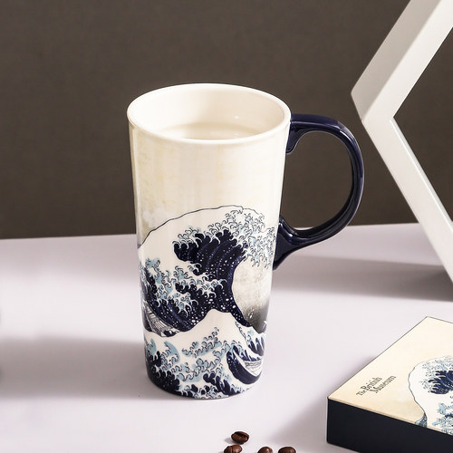 爱屋格林海浪陶瓷大容量马克杯