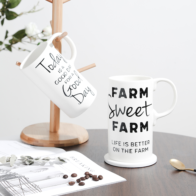 爱屋格林大容量马克杯简约文艺杯子北欧风带把办公室陶瓷咖啡水杯