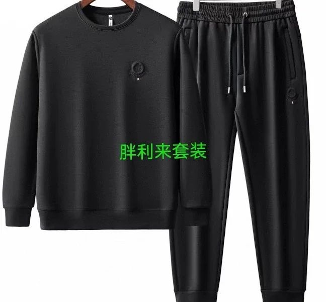 胖利来2024秋冬款加绒休闲套装AB96012圆领黑色适合体重180-300