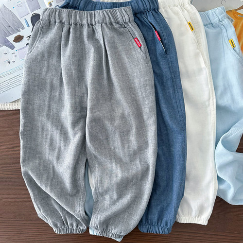 轻软透气~儿童薄裤子纯棉纱布裤