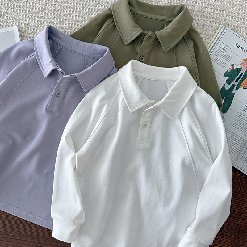 男童纯棉长袖POLO衫百搭净色T恤