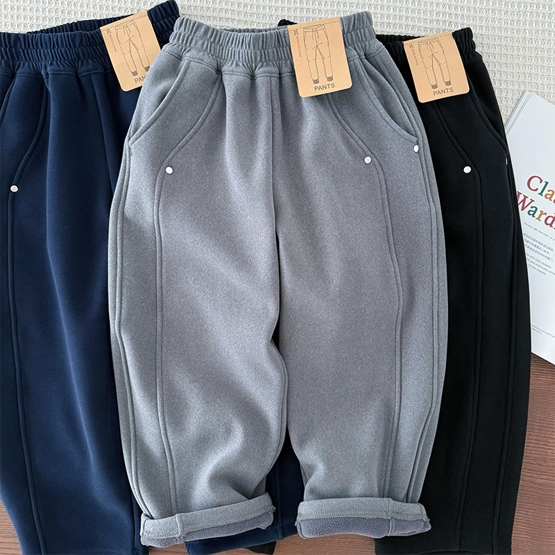 男童保暖一体绒休闲裤加绒弯刀裤