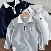 男童POLO衫 T恤儿童翻领上衣学生白色校服纯色打底 中大童纯棉长袖