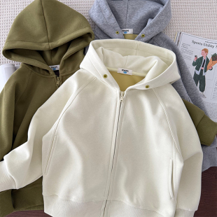 连帽卫衣春秋 小外套中大童纯色百搭拉链开衫 入秋B备 男童针织帽衫