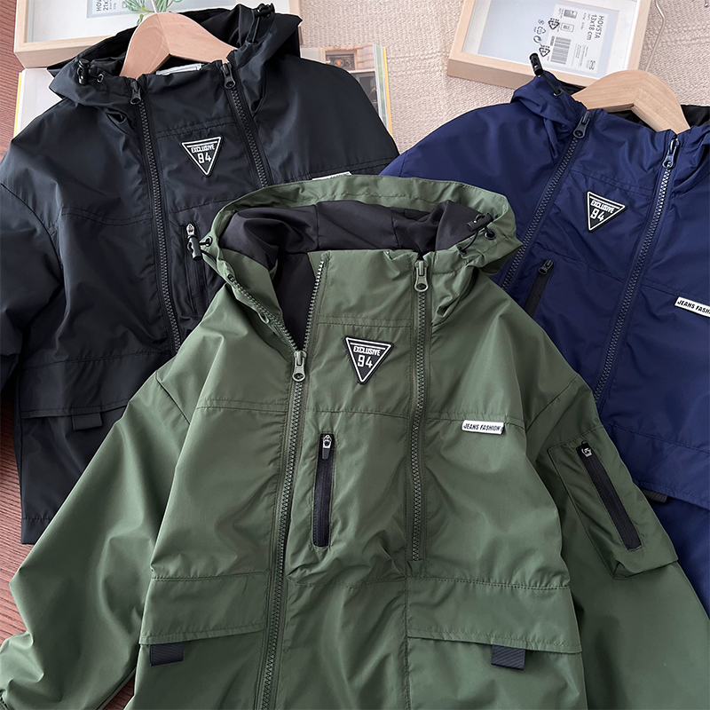 春秋男童双层防风衣休闲外套拉链