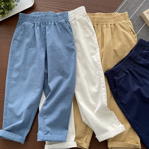 男童棉麻透气纯色休闲长裤防蚊裤
