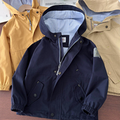 夹克儿童纯色上衣 中大童休闲拉链衫 男童纯棉防风衣连帽外套 新款