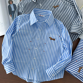 衬衣男孩翻领上衣 休闲小外套中大童长袖 品质童装 男童蓝条纹衬衫