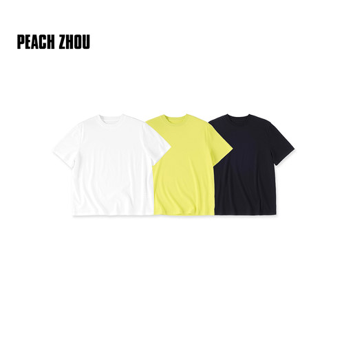 PEACHZHOU 2026年新款圆领短袖纯色新疆棉T恤女经典款正肩上衣