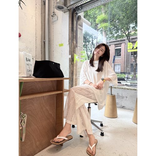 PEACHZHOU 莱赛尔羊毛垂感宽松落肩短袖松弛纯色oveisize圆领T恤