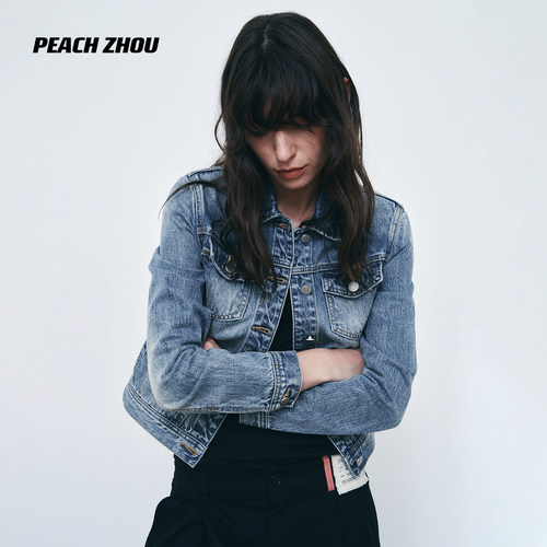 PEACHZHOU 经典复古感蓝调牛仔外套女短款高腰潮牌短外套秋季新款