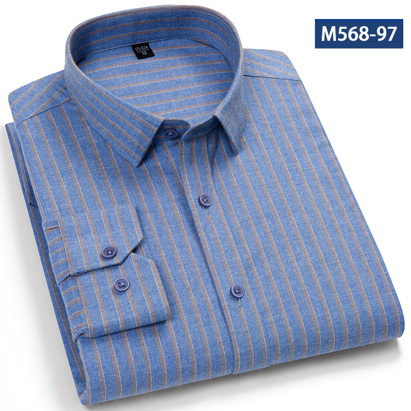 长袖条纹100%棉免烫磨毛格子衬衫