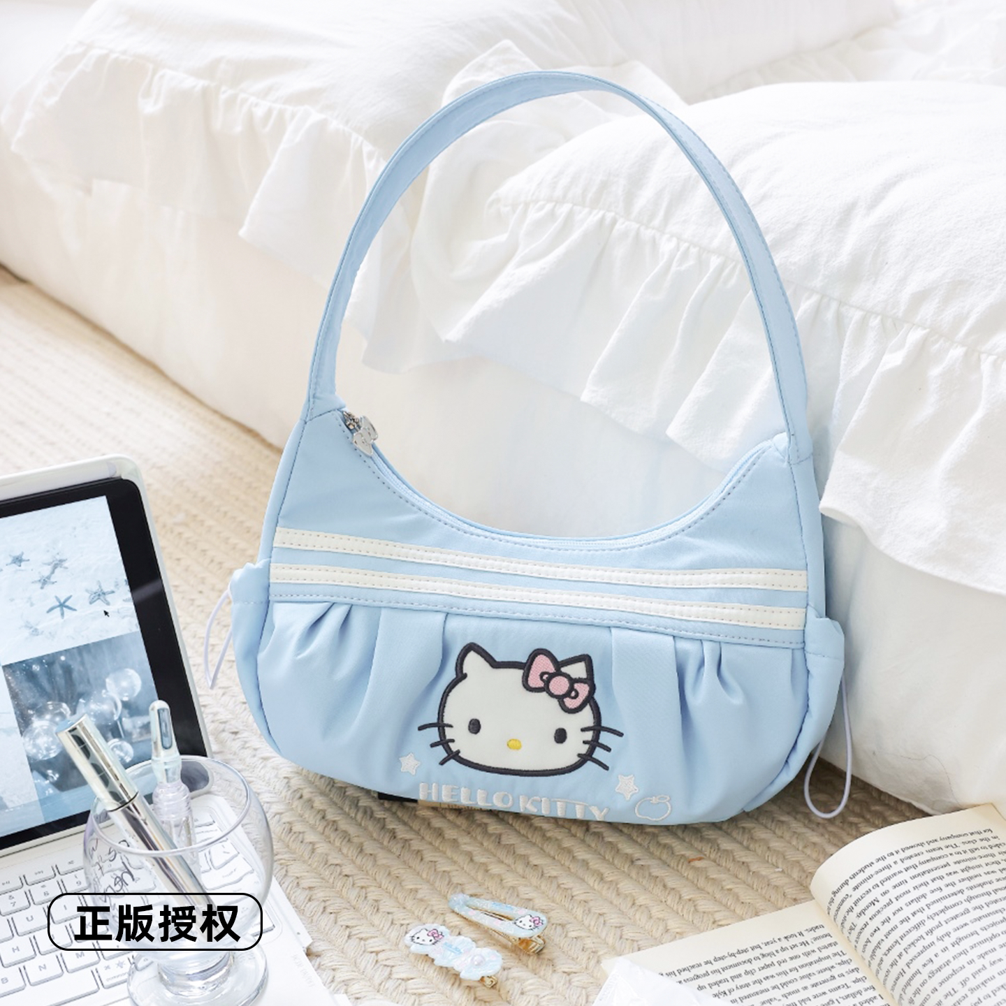 三丽鸥正版凯蒂猫韩版蓝色夏季卡通腋下包女学生可爱少女风单肩包