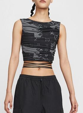 Nike耐克女装 潮流时尚印花短款运动休闲无袖背心T恤HM4955-084
