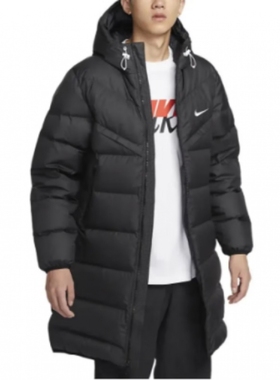 NIKE耐克男装 新款防风保暖运动连帽中长款羽绒服外套HQ4185-010