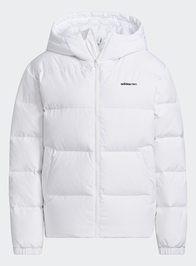Adidas阿迪达斯Neo女子秋季新款白色连帽短款羽绒服外套 HF0498