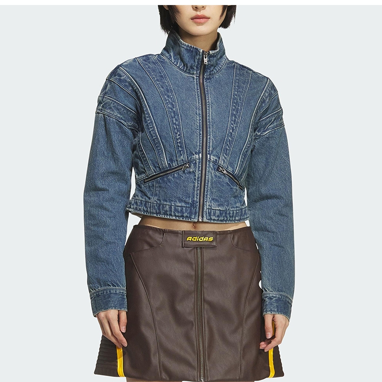 三叶草女装时尚舒适牛仔立领外套