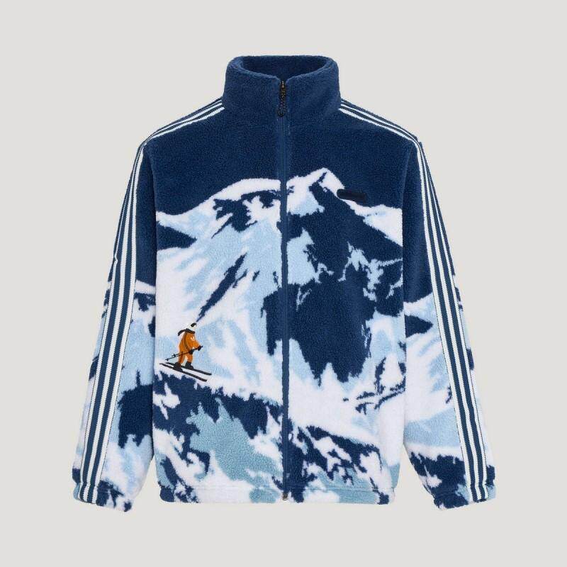 adidas三叶草 男女时尚印花仿羊羔绒运动休闲立领夹克外套KW8149