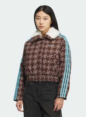 adidas阿迪三叶草女装 潮流时尚千鸟格保暖翻领运动棉衣KA9732