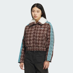 adidas阿迪三叶草女装 潮流时尚千鸟格保暖翻领运动棉衣KA9732